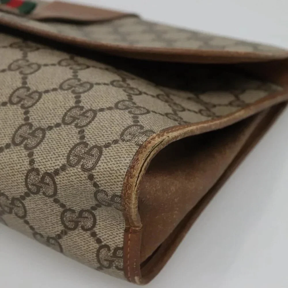 GUCCI GG Supreme Web Sherry Line Clutch Bag PVC Beige Gold 89 01 031 Auth 139970